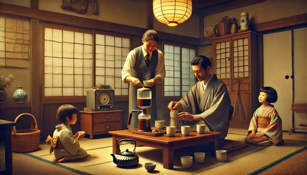 A 1950s Japanese household preparing coffee