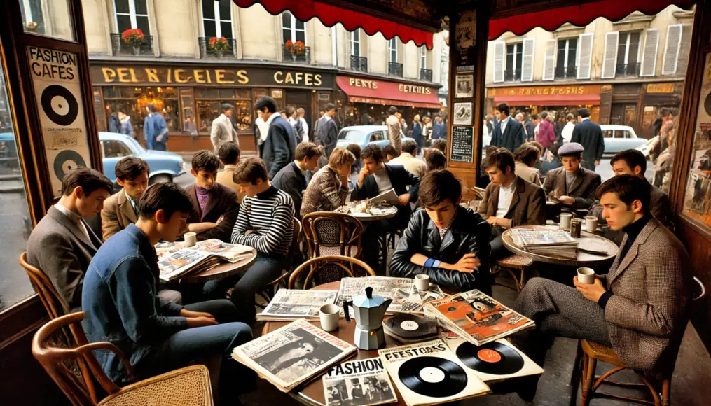 Young people enjoying trends in a 1960s café