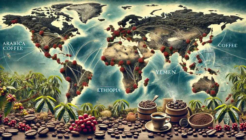 Illustration showing how Arabica coffee spread worldwide