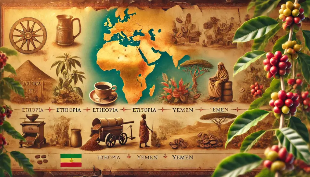 Diagram showing the history and origins of Arabica coffee