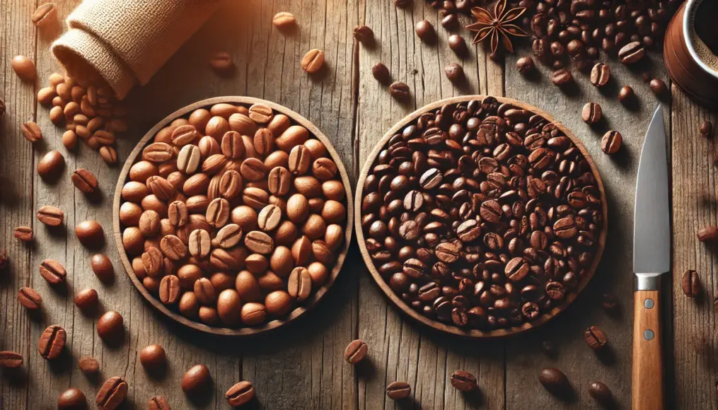 Photo comparing Arabica and Robusta beans