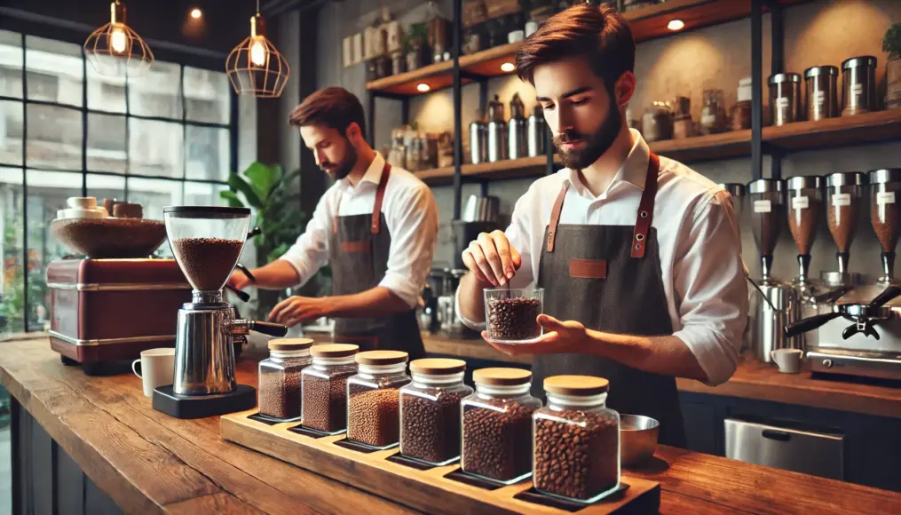 A barista tasting a Mandheling and Brazilian dark roast blend