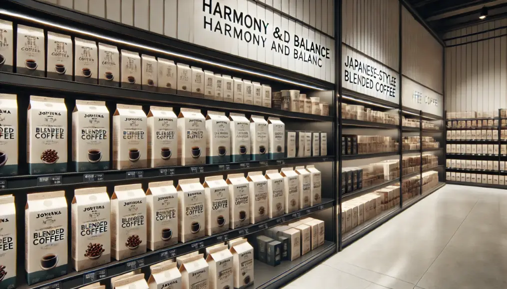 Shelves showcasing Japanese-style blended coffee