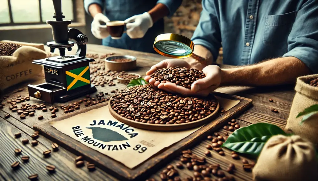 Hand-selected Jamaica Blue Mountain coffee beans undergoing quality inspection