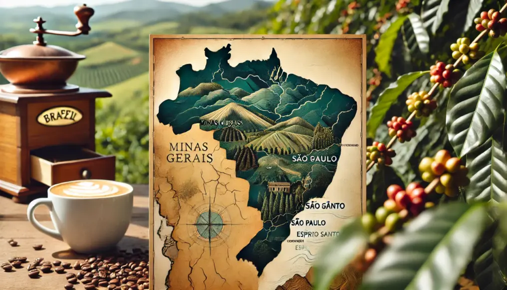 A map highlighting Brazil’s coffee-producing regions