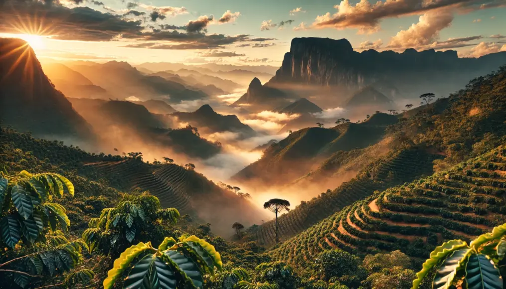 Scenic view from a high-altitude Brazilian coffee farm