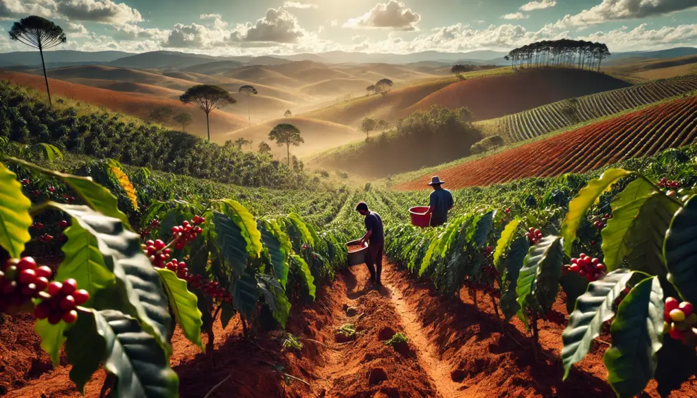 Coffee harvested from a low-altitude farm in Brazil