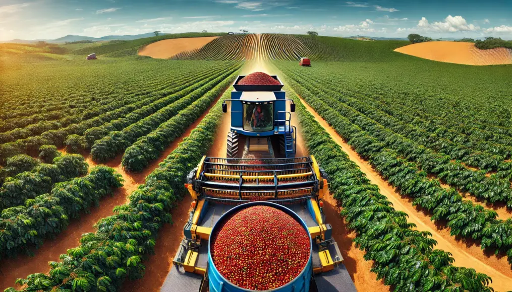 Mechanized harvesting in Brazil's expansive coffee farms