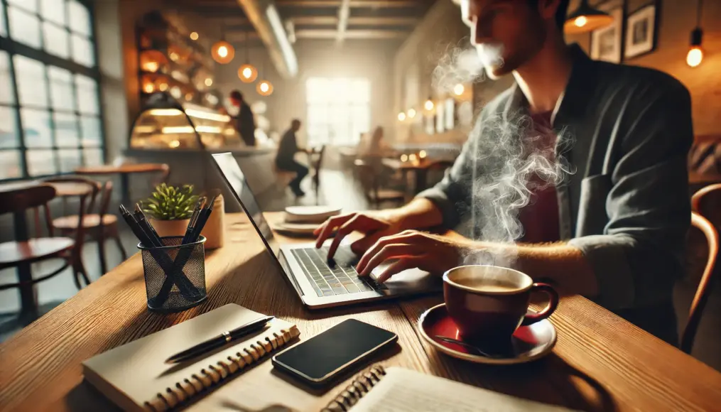 Person focusing after drinking coffee