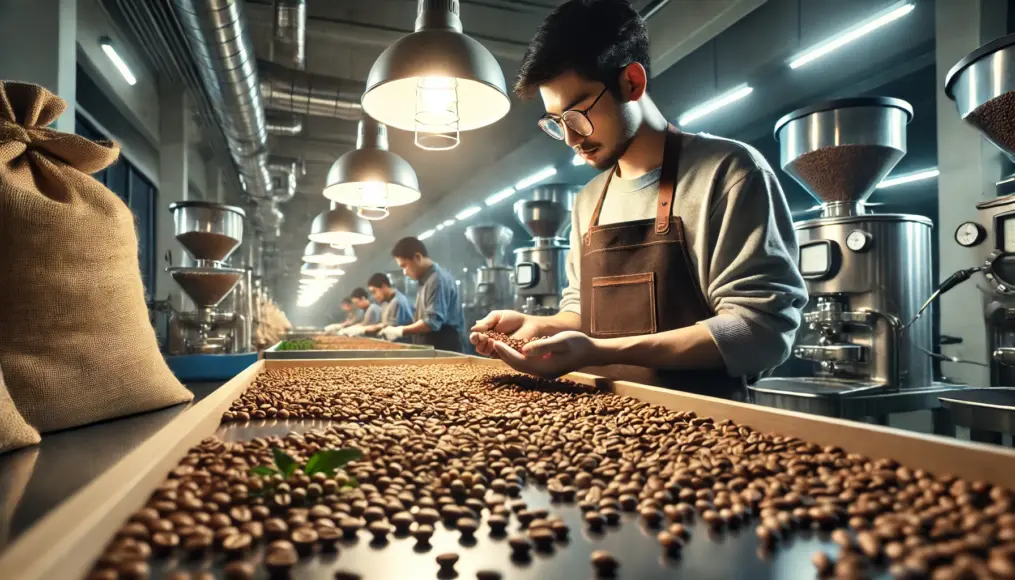 Coffee beans being carefully selected for quality control