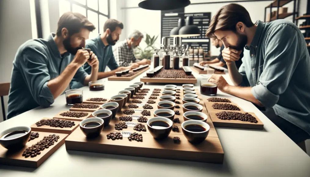 Coffee cupping table with multiple samples