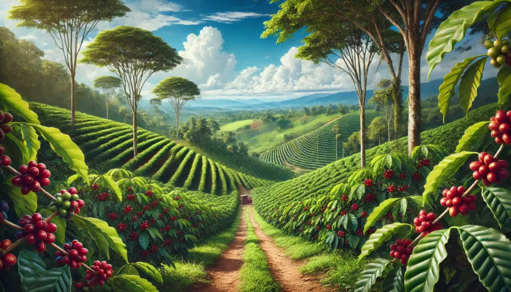 A scenic view of a coffee farm