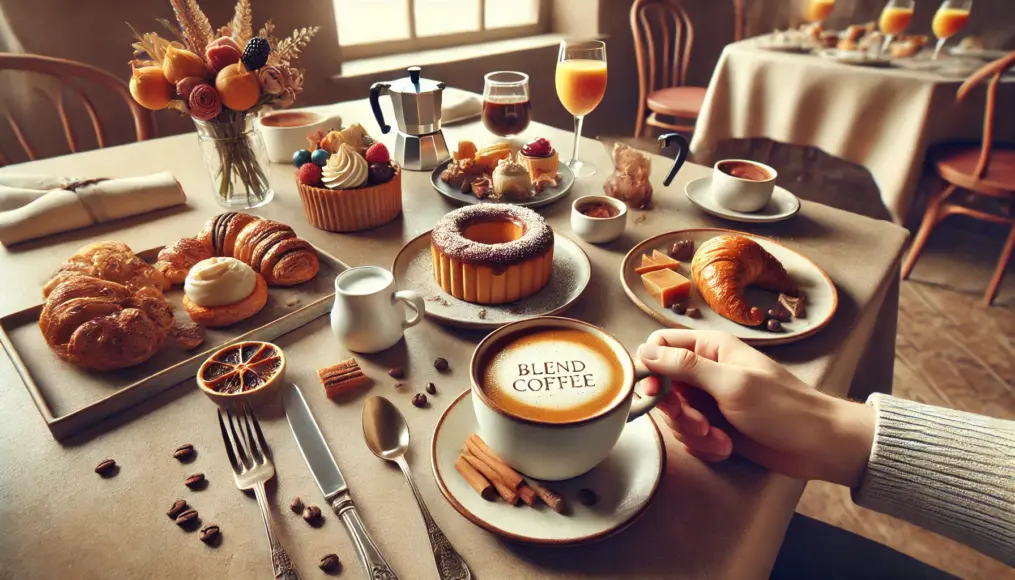 Scenes of pairing blend coffee with desserts and meals