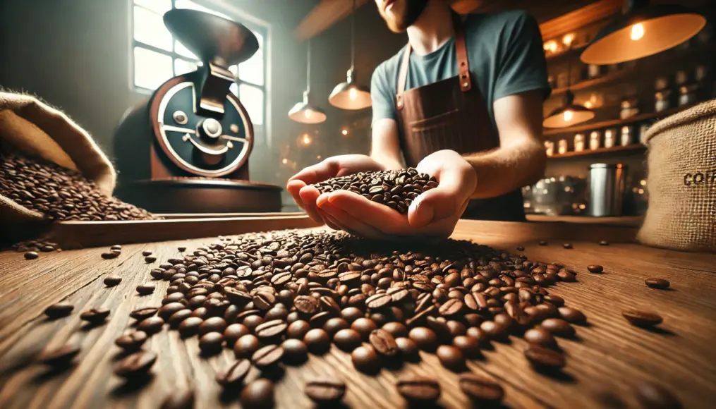 Barista hand-selecting premium coffee beans