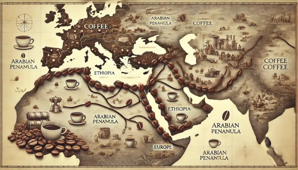 A map showing coffee’s global spread