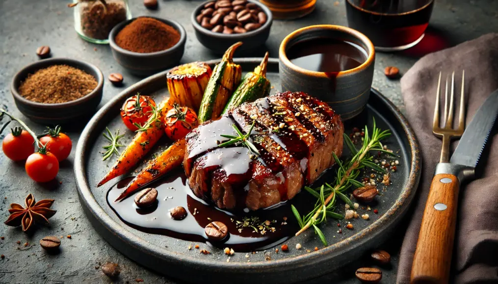 Steak with a rich coffee-infused sauce