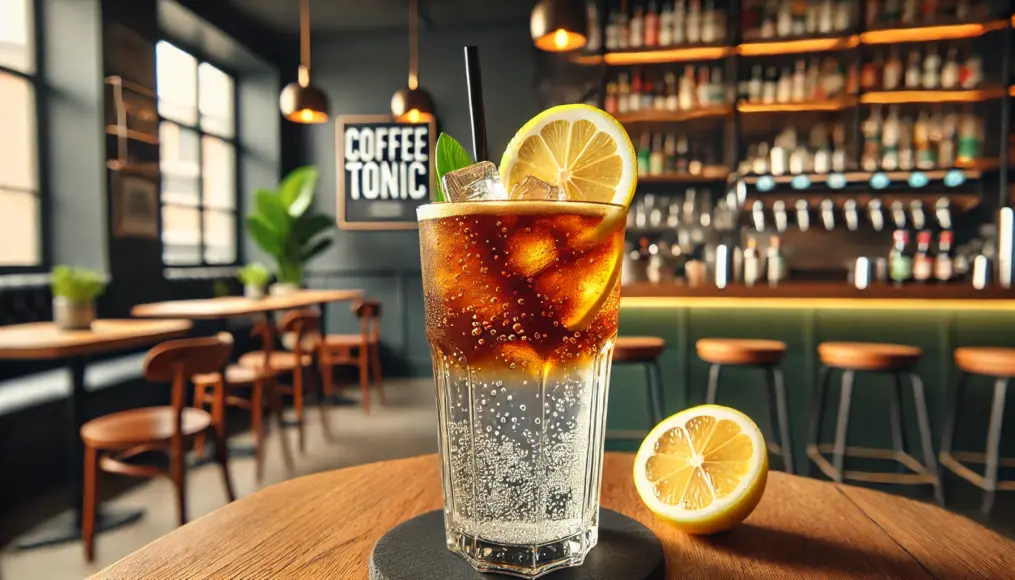 A coffee tonic served with a lemon slice for extra refreshment