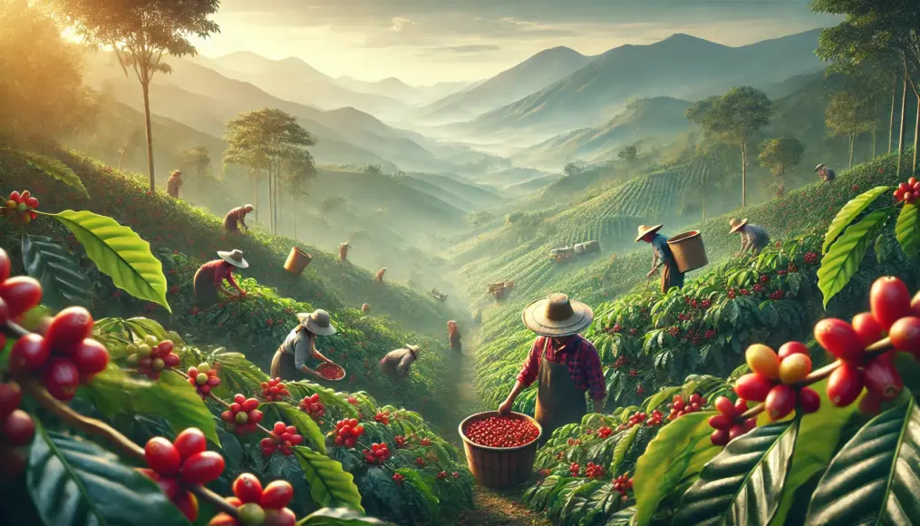 Coffee harvest scene in Colombia