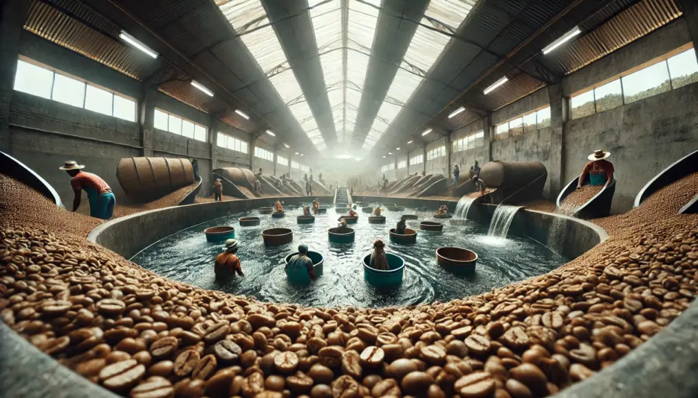 Coffee beans during the washed processing method