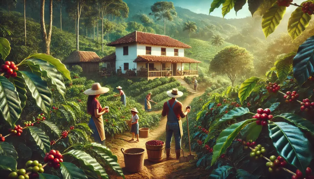 A family-run coffee farm in Colombia, showcasing traditional practices