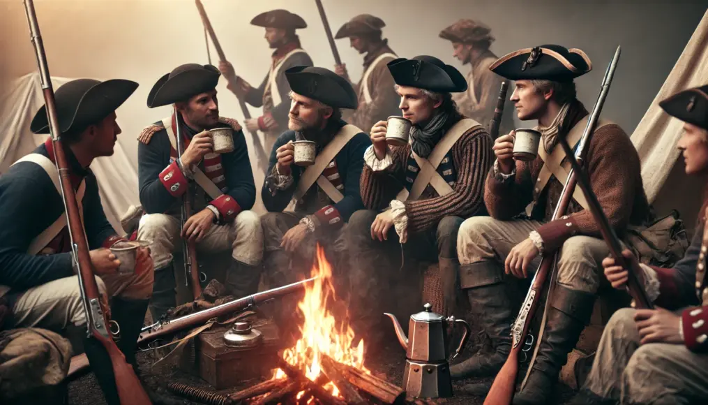 Soldiers preparing for battle, drinking coffee to boost their morale before going to war