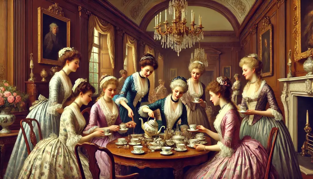 Women gathering around an elegant tea set, highlighting the social importance of tea culture