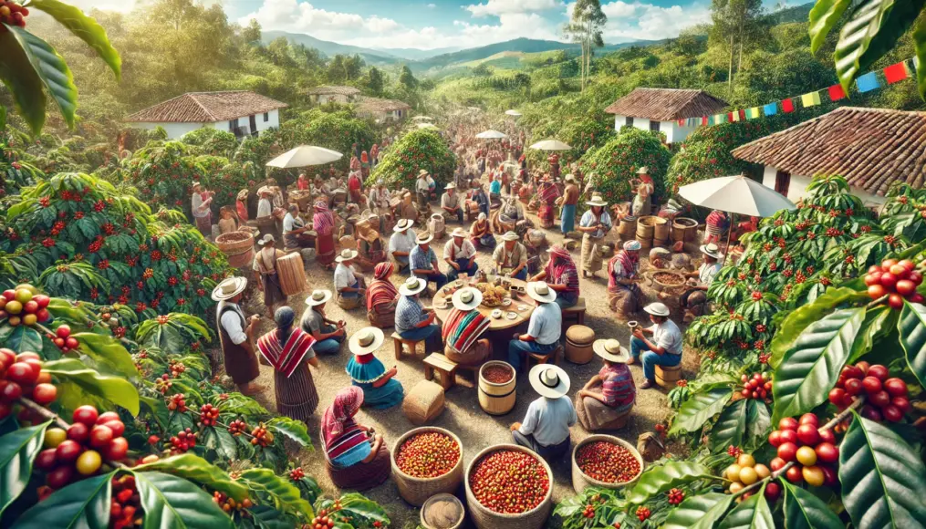 Community harvest celebrations in Colombian coffee-growing regions