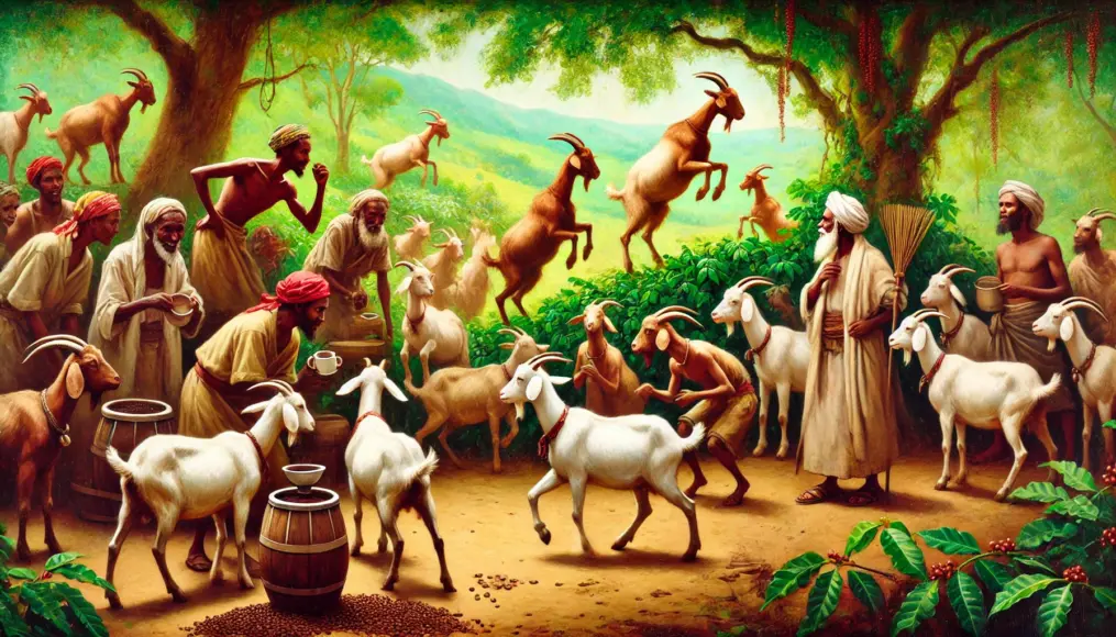 Artistic depiction of the Dancing Goats legend