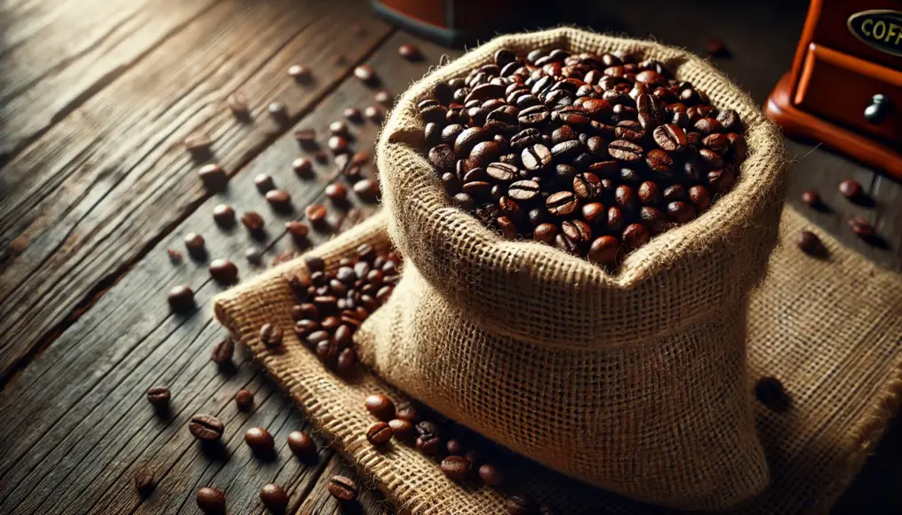 Dark-roasted coffee beans with caramelized flavors