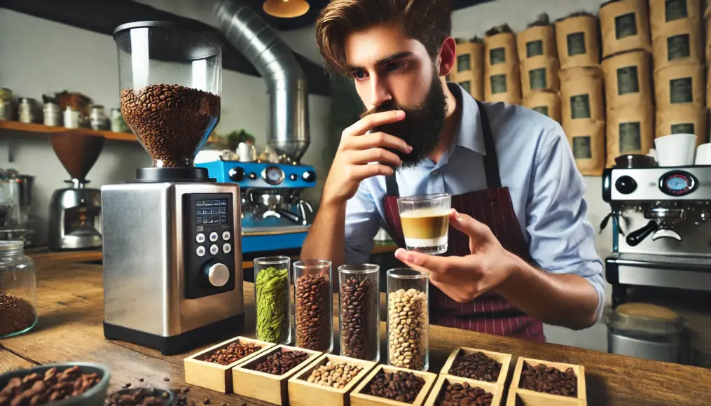 A barista evaluating different roast levels to determine the best blend for specific flavor goals.