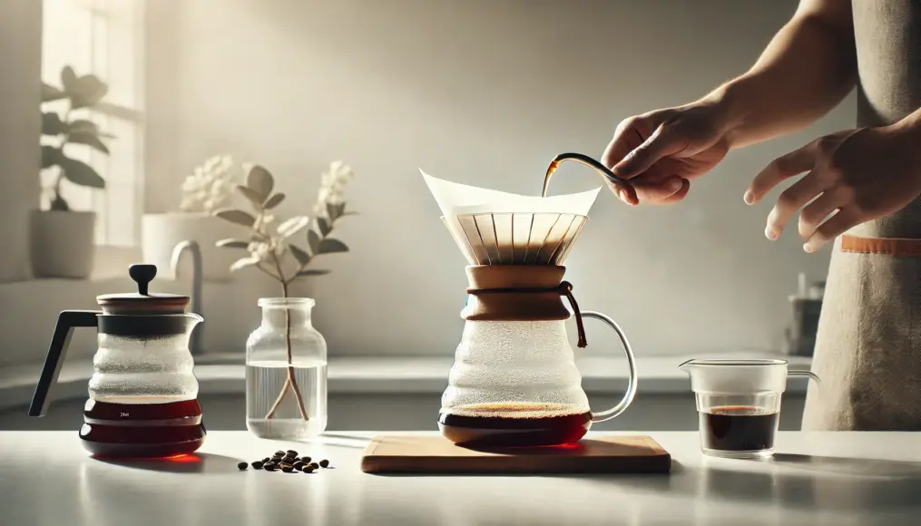 Photo of coffee being brewed using the pour-over method