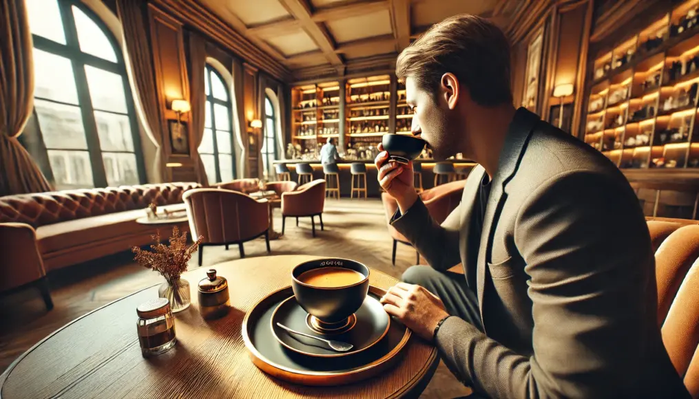 Person enjoying luxury coffee