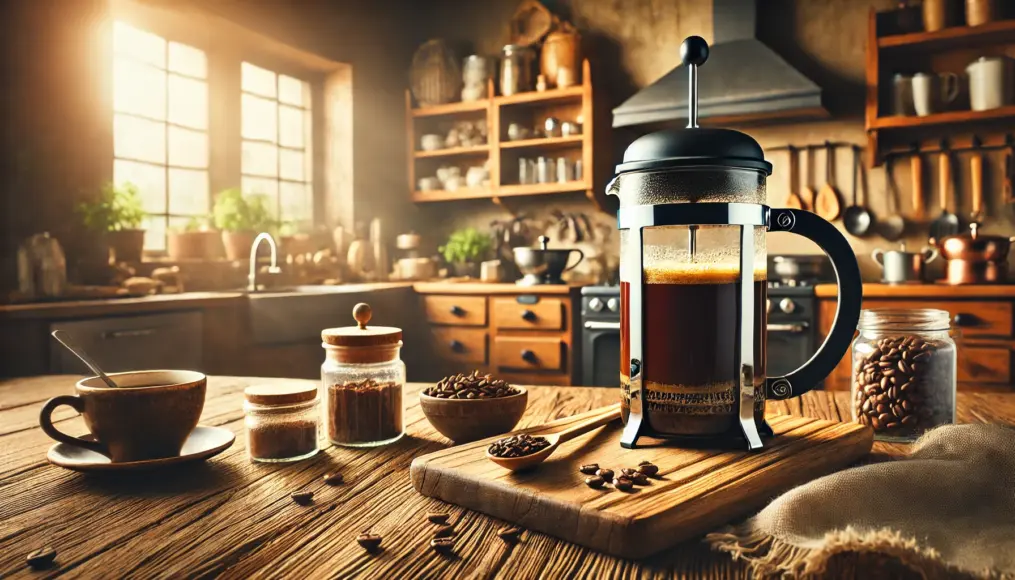 Photo of coffee brewed using a French press