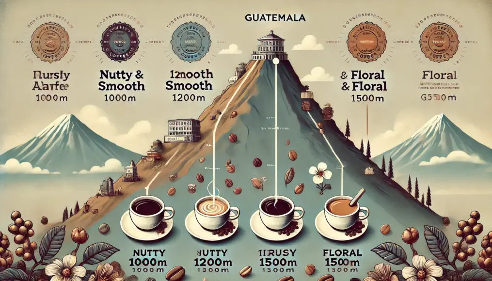 A chart showing flavor differences based on altitude in Guatemala