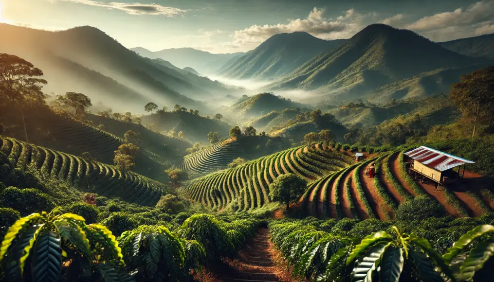 A coffee farm stretching across the mountainous region of Guatemala