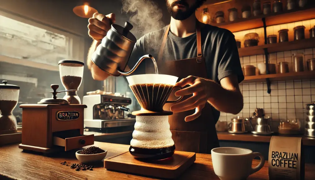 Freshly brewed Brazilian coffee using the pour-over method