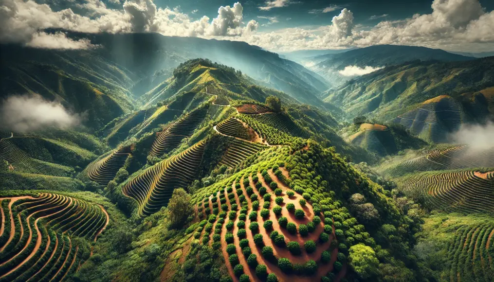 Coffee farms at high altitudes in Colombia, where unique flavors are cultivated