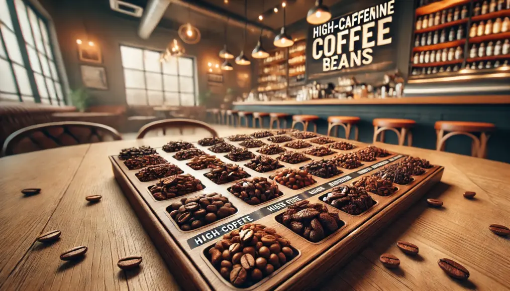 Table displaying various high-caffeine coffee beans