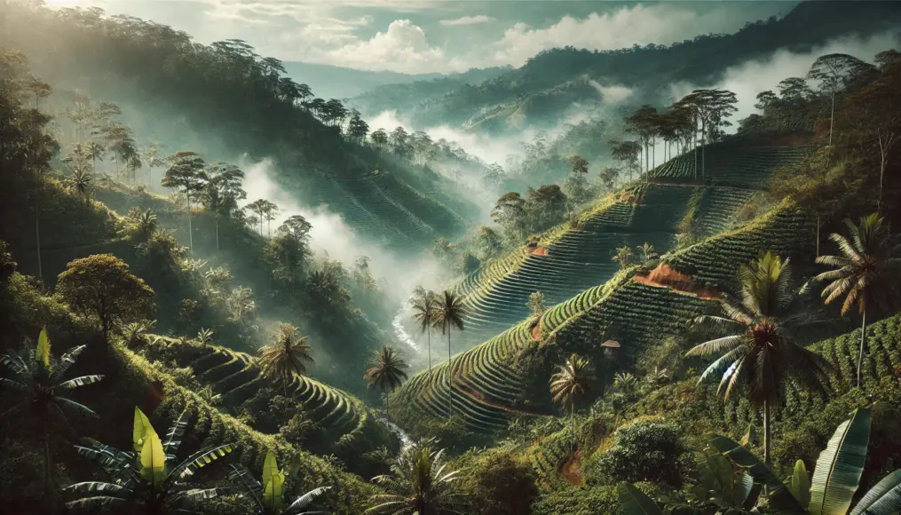 Indonesian coffee plantations in the mountains