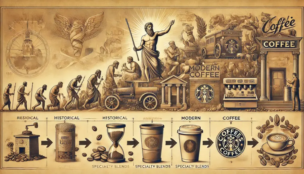 An illustration depicting Kaldi’s influence on modern coffee culture