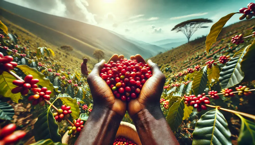 Handpicked coffee cherries in Kenya's high-altitude farms