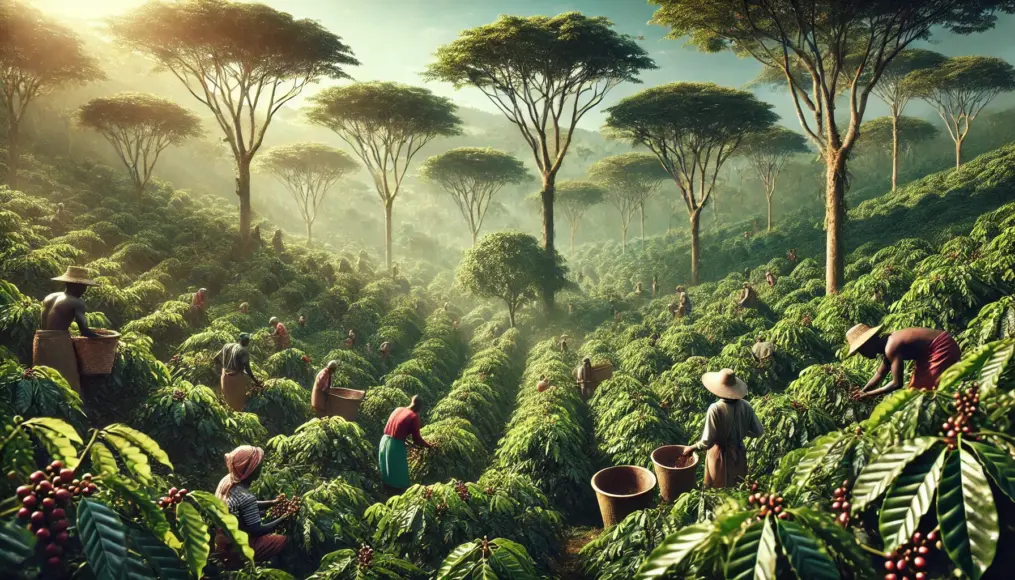 A coffee farmer in Liberia working on a Liberica plantation