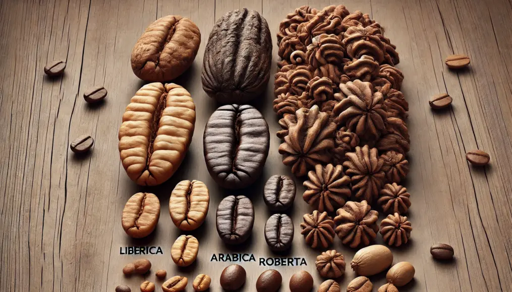 A comparison of Liberica beans' size with Arabica and Robusta, highlighting its large dimensions