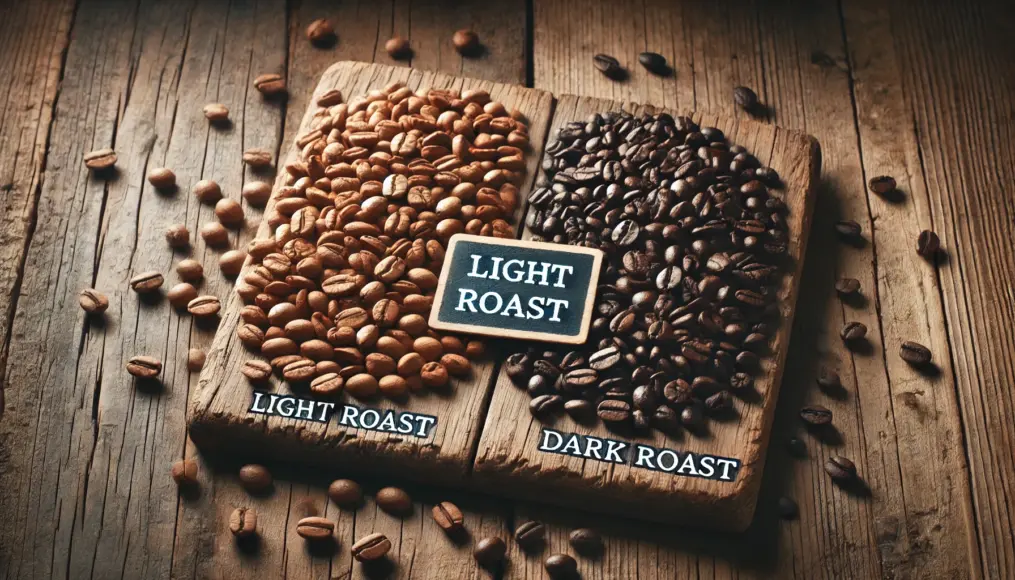 Light and dark roasted decaf coffee beans