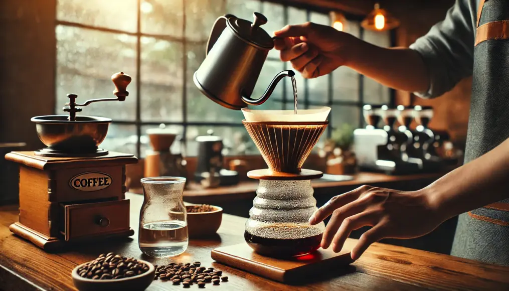 Hand-drip brewing using light-roasted Brazilian coffee beans