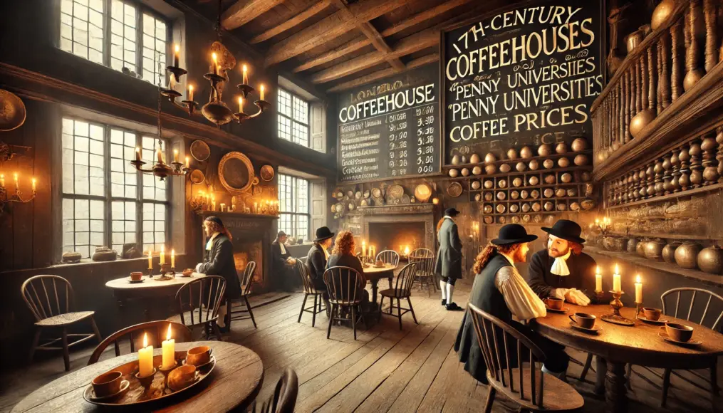 A photo showcasing the atmosphere of historical coffeehouses in London