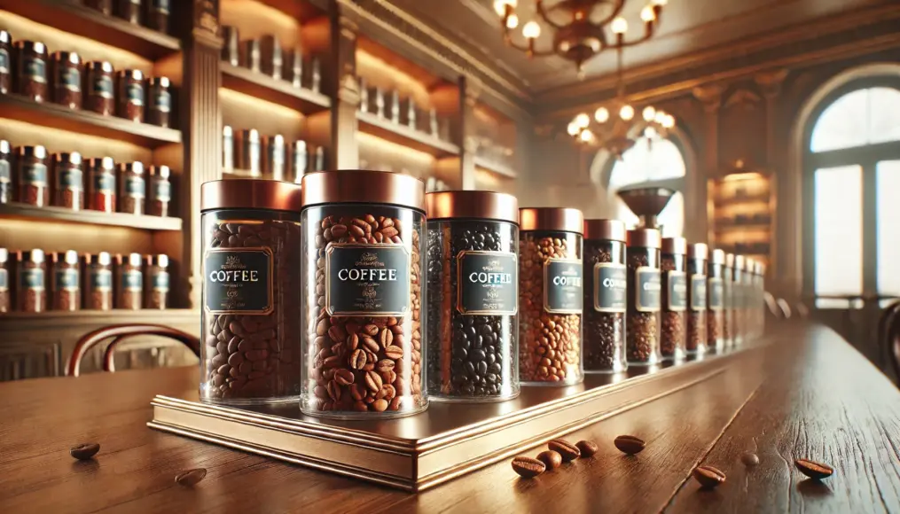 Table displaying luxury coffee beans