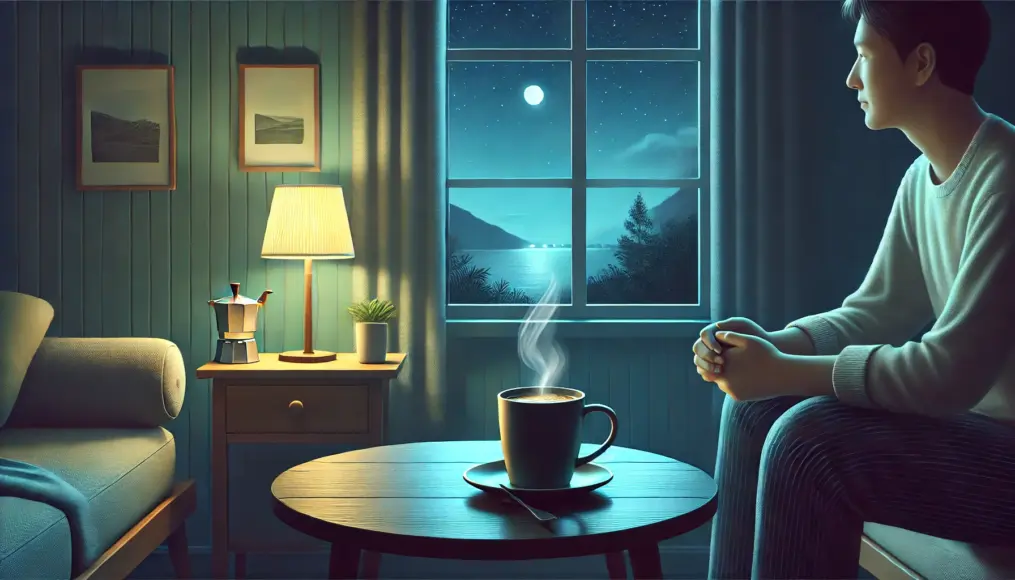 Savoring a rich blend coffee in the quiet of the night