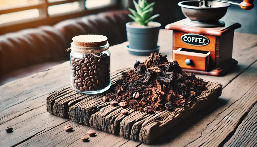 Old coffee beans sitting on a table