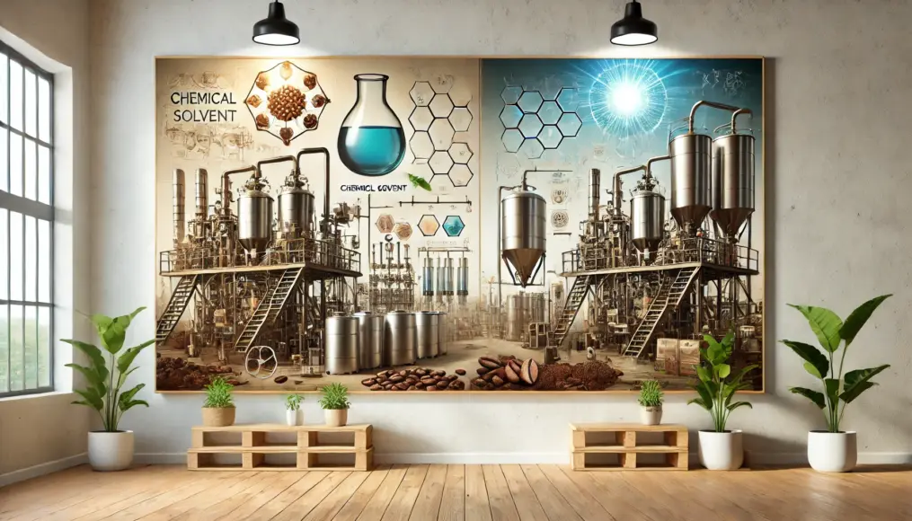 Photo comparing chemical solvent and natural processing methods